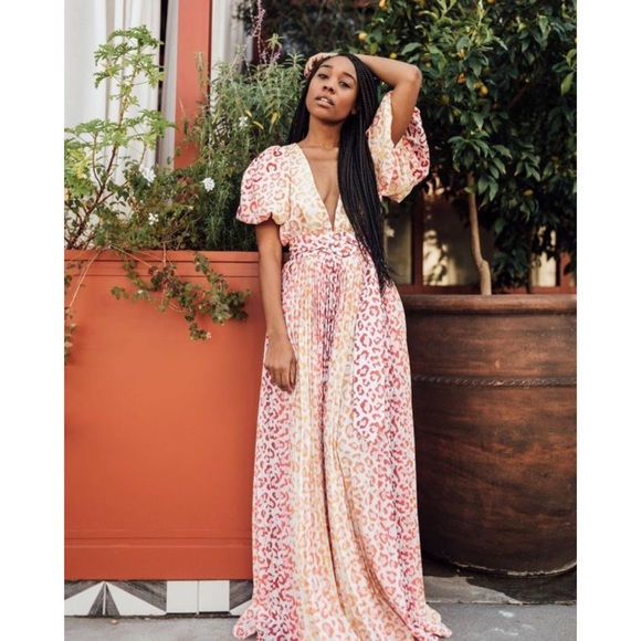 NWT ROCOCO SAND AVANA LEOPARD MAXI PLEATED DRESS - Picture 3 of 16